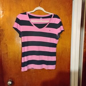 Tommy Hilfiger Women's Pink and Black Striped Top
